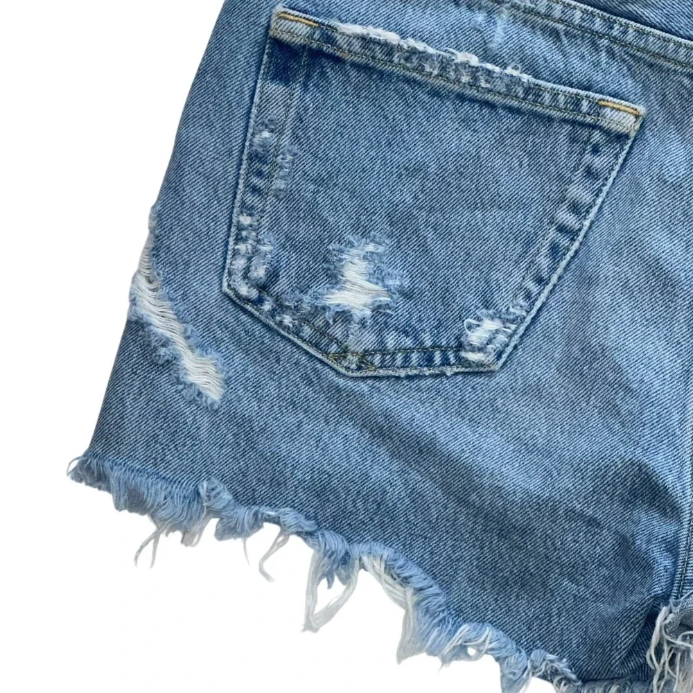 Agolde Womens Fly Button High Rise Distress Mini Denim‎ Shorts Blue Size 23
